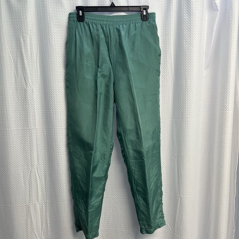 EVR 100% Silk Drawstring Teal Tapered Leg Cigarette Pants Small Classic